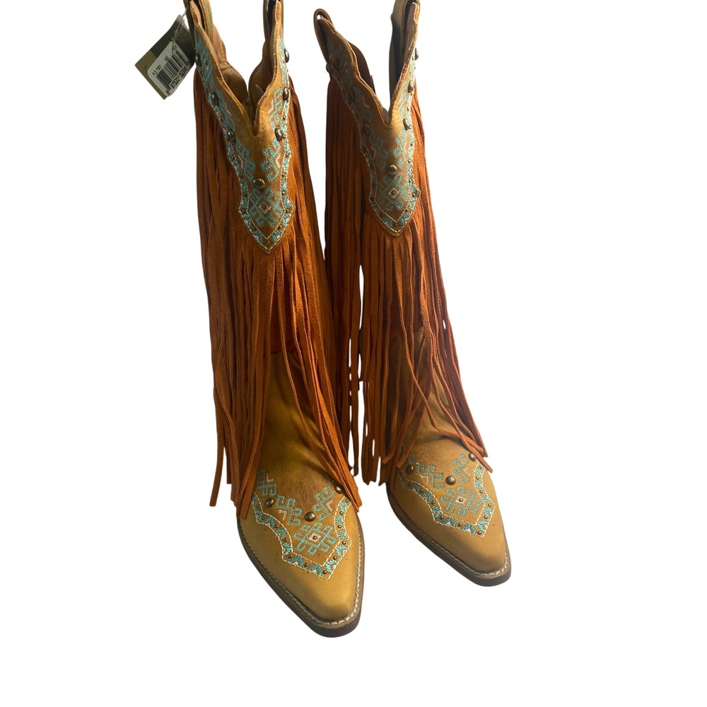 Dingo Live A Little‎ Fringe Western Boots Tan Turquoise Studded DI7321